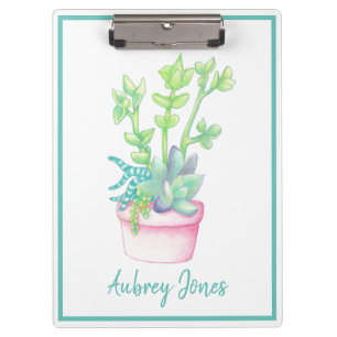 Cute Potted Succulents Personalized Clipboard