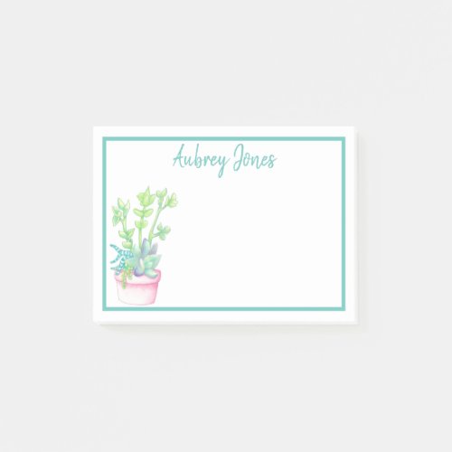 Cute Potted Succulents  Personalized Post_it Notes