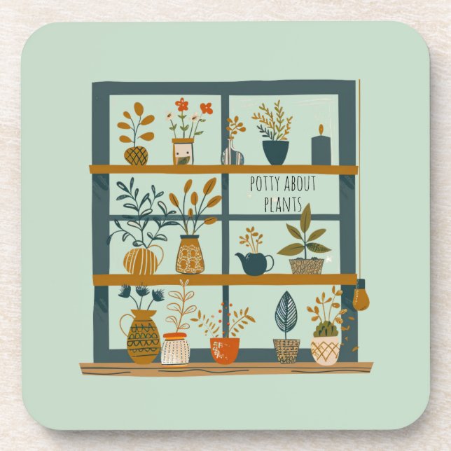 Cute Potty About Plants Beverage Coaster (Front)