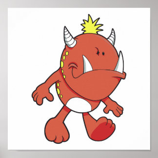 cute pouting fire fang monster poster