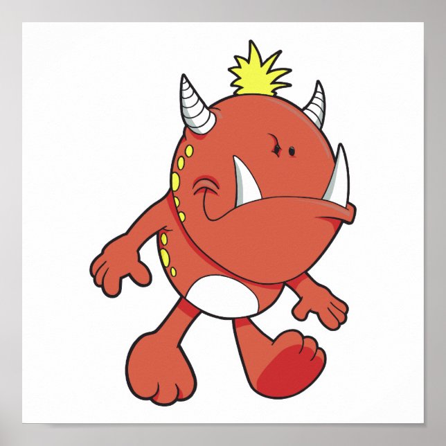 cute pouting fire fang monster poster (Front)