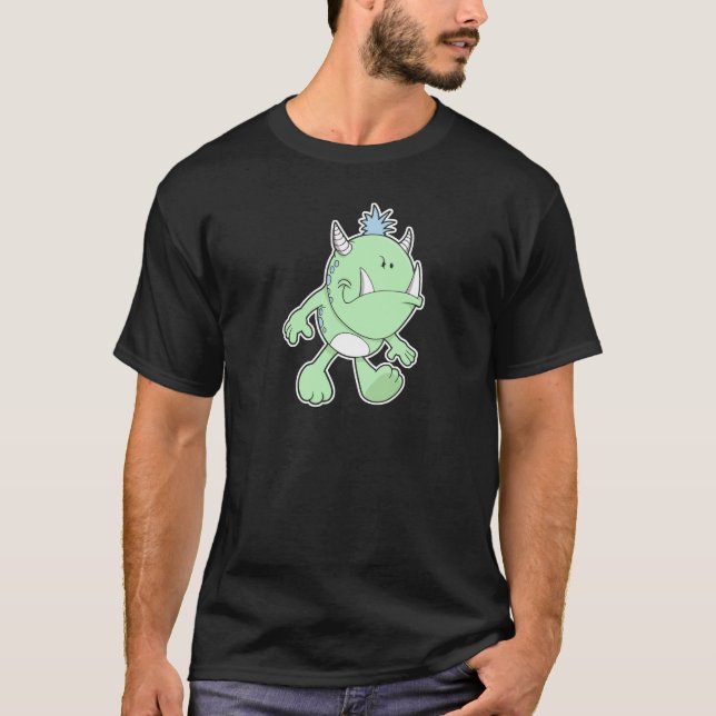 cute pouting green fang monster T-Shirt (Front)