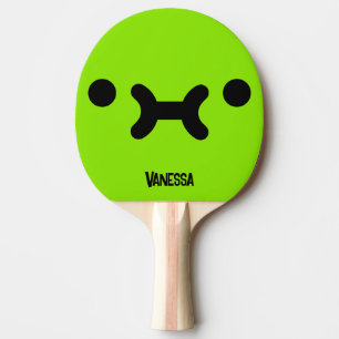 Cute Pouty Face Green with Name Ping Pong Paddle