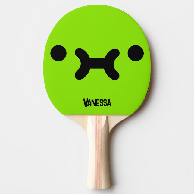 Cute Pouty Face Green with Name Ping Pong Paddle (Front)