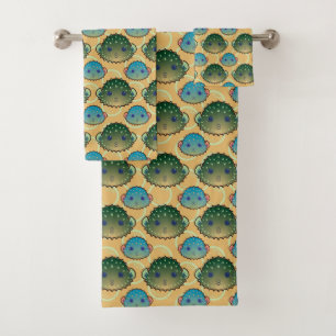 Cute Pouty Pufferfish - Editable BG Color Bath Towel Set