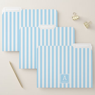 Cute Powder Blue Cabana Stripes Monogrammed File Folder