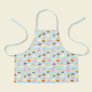 Cute Powder Blue Cupcake Print Kids Apron