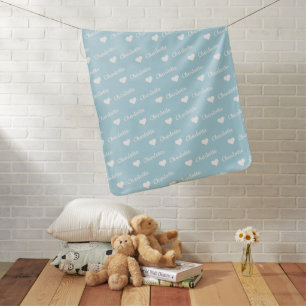 Cute Powder Blue Repeating Name Script With Heart  Baby Blanket