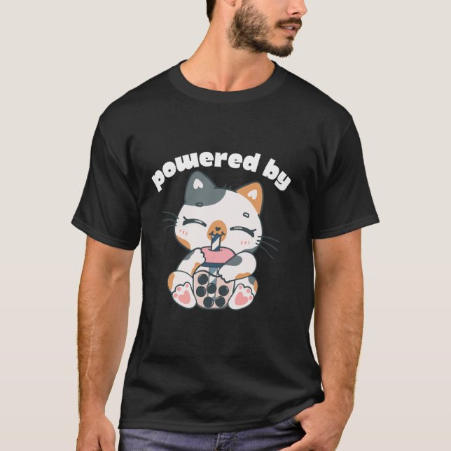 Cute Powered By Boba Bubble Milk Tea Anime Kawaii  T-Shirt (Front)