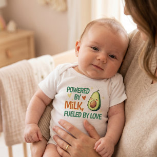 Cute Powered by Milk Fueled by Love Avocado White Baby Bodysuit