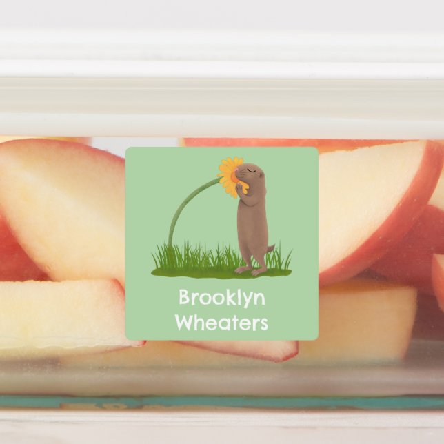 Cute prairie dog and flower cartoon personalized labels (Affixed)