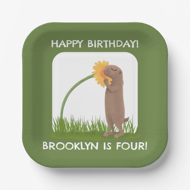 Cute prairie dog personalized birthday cartoon paper plates (Front)