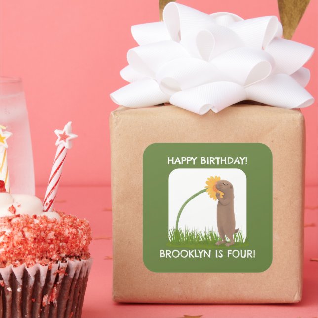 Cute prairie dog personalized birthday cartoon square sticker (Party)