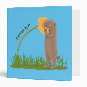 Cute prairie dog sniffing flower cartoon 3 ring binder