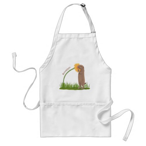 Cute prairie dog sniffing flower cartoon adult apron