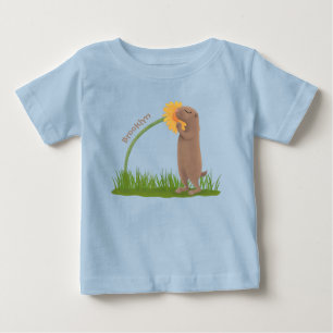 Cute prairie dog sniffing flower cartoon baby T-Shirt