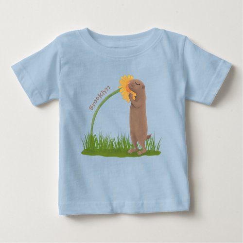 Cute prairie dog sniffing flower cartoon baby T_Shirt