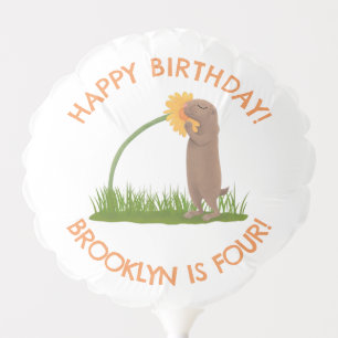 Cute prairie dog sniffing flower cartoon balloon