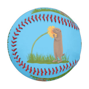 Cute prairie dog sniffing flower cartoon baseball
