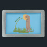 Cute prairie dog sniffing flower cartoon  belt buckle<br><div class="desc">A cute prairie dog is happy smelling the flowers. Drawn in fun cartoon style.</div>