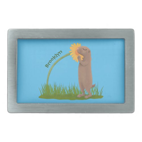 Cute prairie dog sniffing flower cartoon  belt buckle