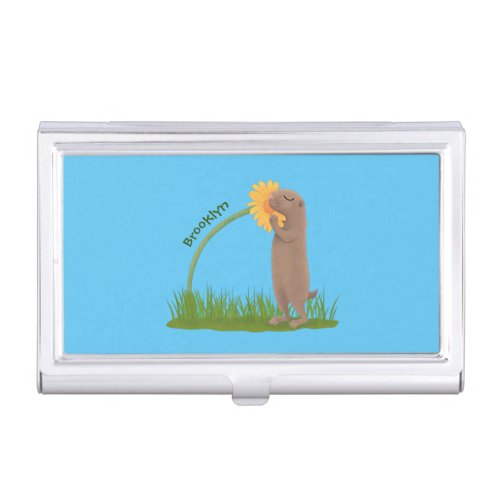 Cute prairie dog sniffing flower cartoon business card case