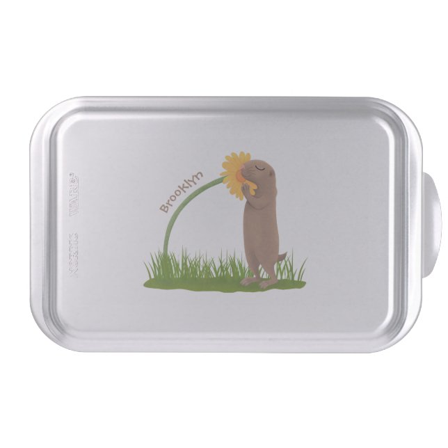 Cute prairie dog sniffing flower cartoon cake pan (Front)