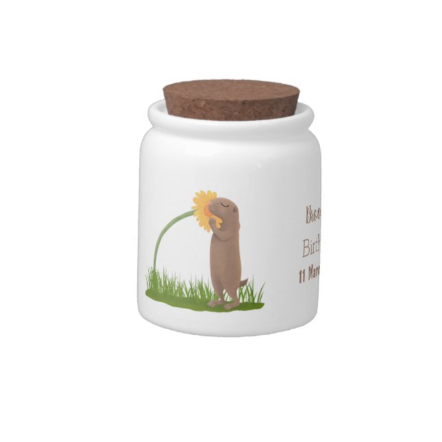 Cute prairie dog sniffing flower cartoon candy jar (Left)