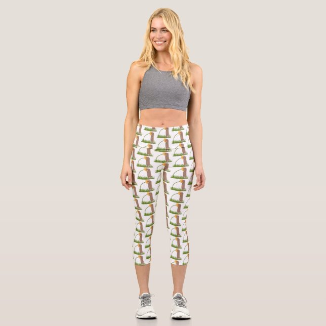 Cute prairie dog sniffing flower cartoon  capri leggings (Front)