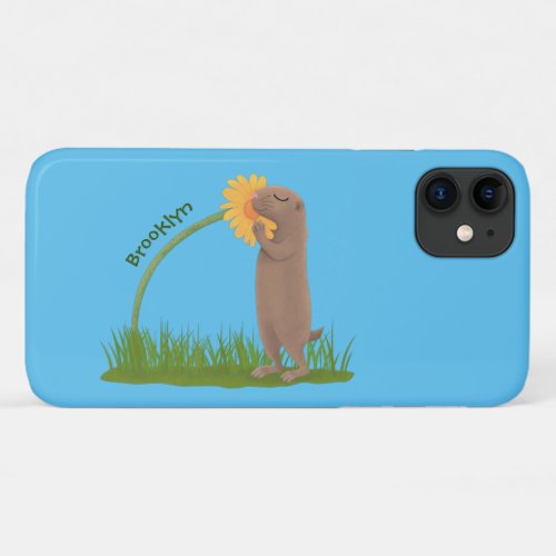 Cute prairie dog sniffing flower cartoon iPhone 11 case