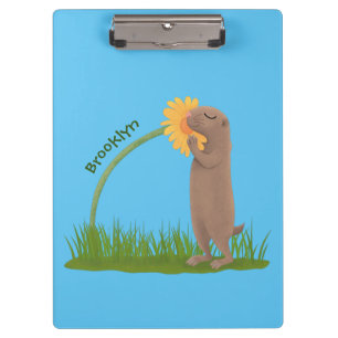 Cute prairie dog sniffing flower cartoon clipboard