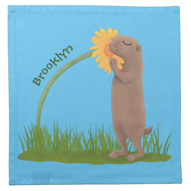 Cute prairie dog sniffing flower cartoon cloth napkin (Front)