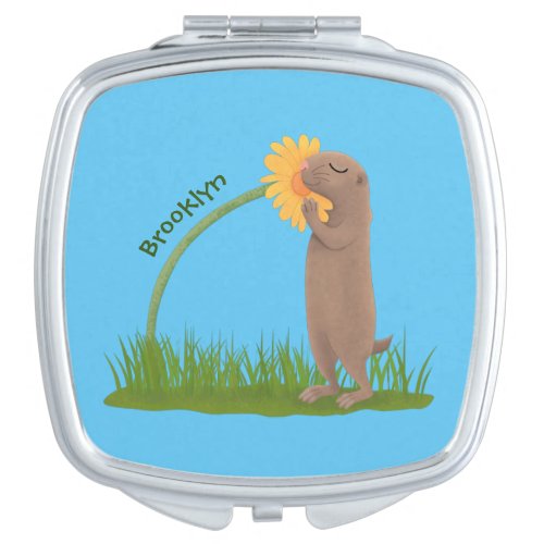 Cute prairie dog sniffing flower cartoon compact mirror