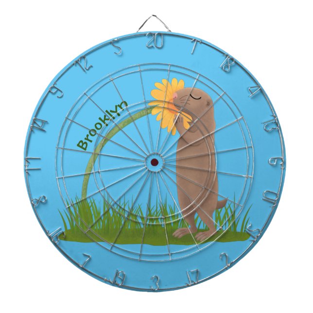Cute prairie dog sniffing flower cartoon dart board (Front)