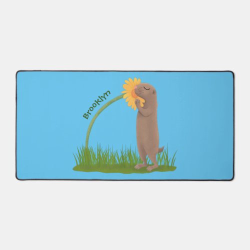 Cute prairie dog sniffing flower cartoon desk mat