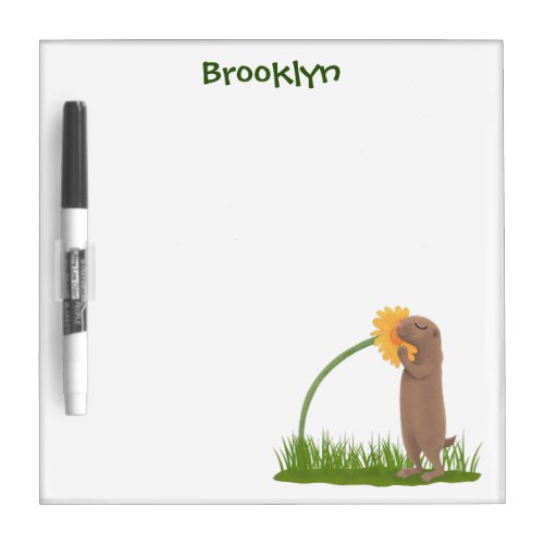 Cute prairie dog sniffing flower cartoon dry erase board