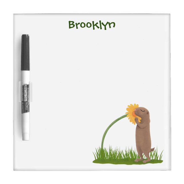 Cute prairie dog sniffing flower cartoon dry erase board (Front)