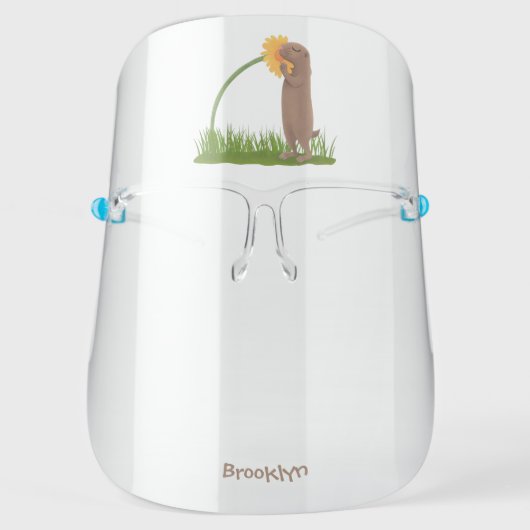 Cute prairie dog sniffing flower cartoon face shield (Front)