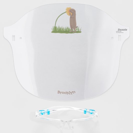 Cute prairie dog sniffing flower cartoon face shield (Front w/Glasses)