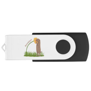 Cute prairie dog sniffing flower cartoon flash drive