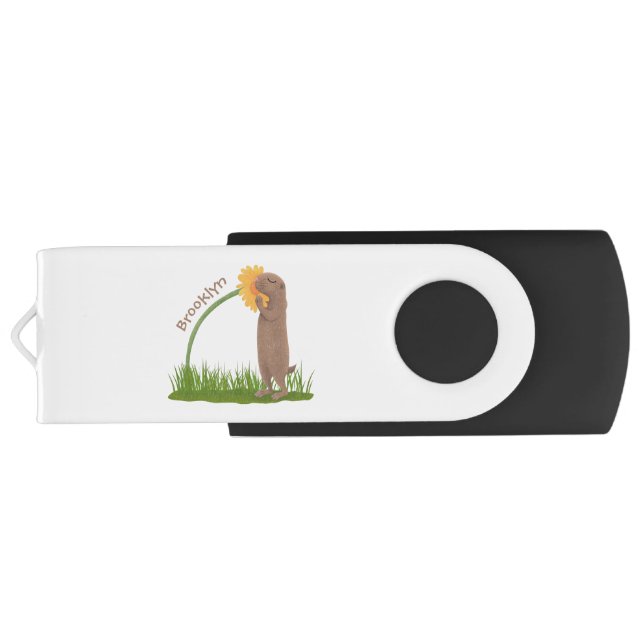 Cute prairie dog sniffing flower cartoon flash drive (Back)