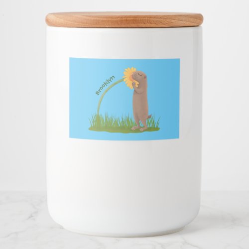 Cute prairie dog sniffing flower cartoon food label