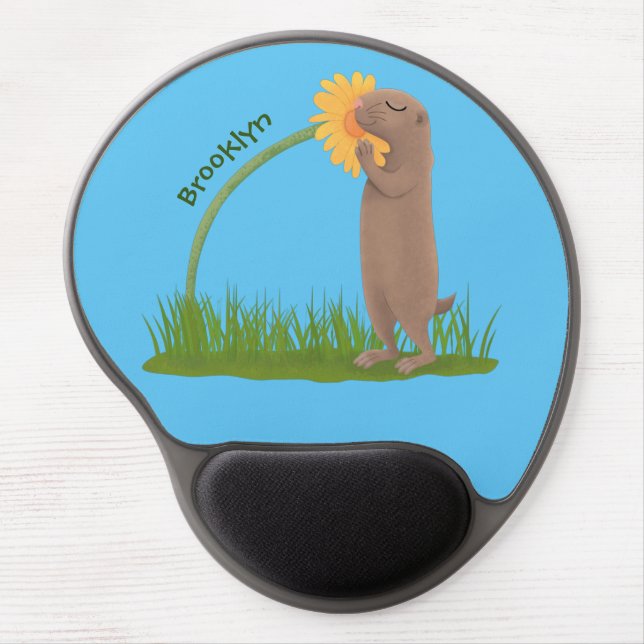 Cute prairie dog sniffing flower cartoon  gel mouse pad (Front)