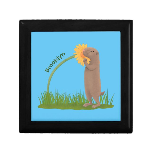 Cute prairie dog sniffing flower cartoon gift box (Front)