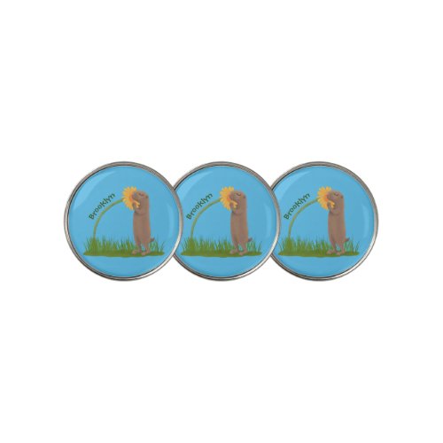 Cute prairie dog sniffing flower cartoon golf ball marker