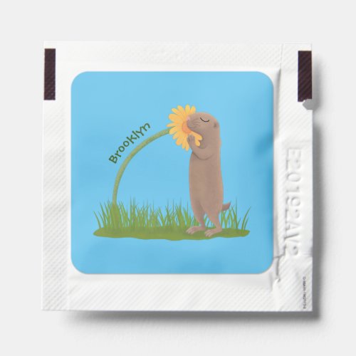 Cute prairie dog sniffing flower cartoon hand sanitizer packet