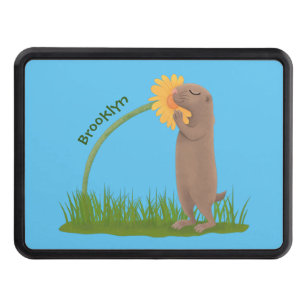 Cute prairie dog sniffing flower cartoon hitch cover