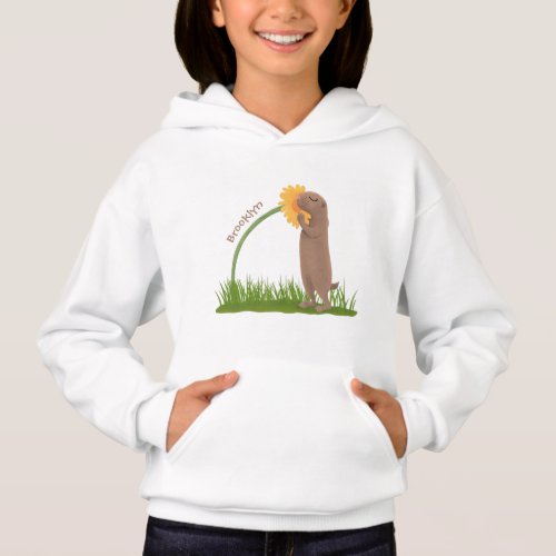 Cute prairie dog sniffing flower cartoon hoodie