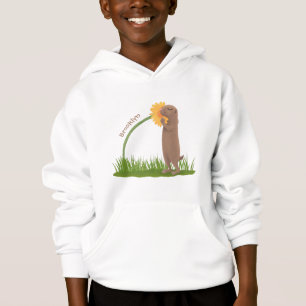 Cute prairie dog sniffing flower cartoon hoodie