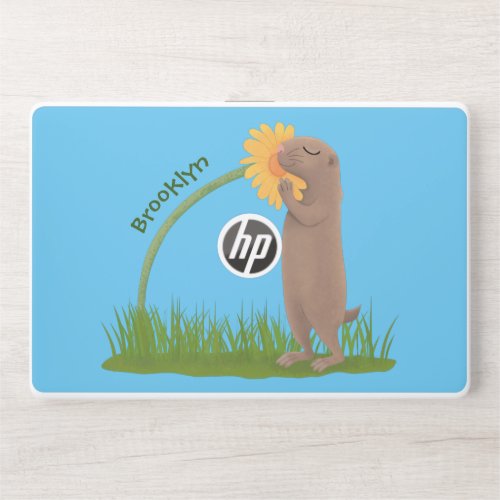 Cute prairie dog sniffing flower cartoon HP laptop skin